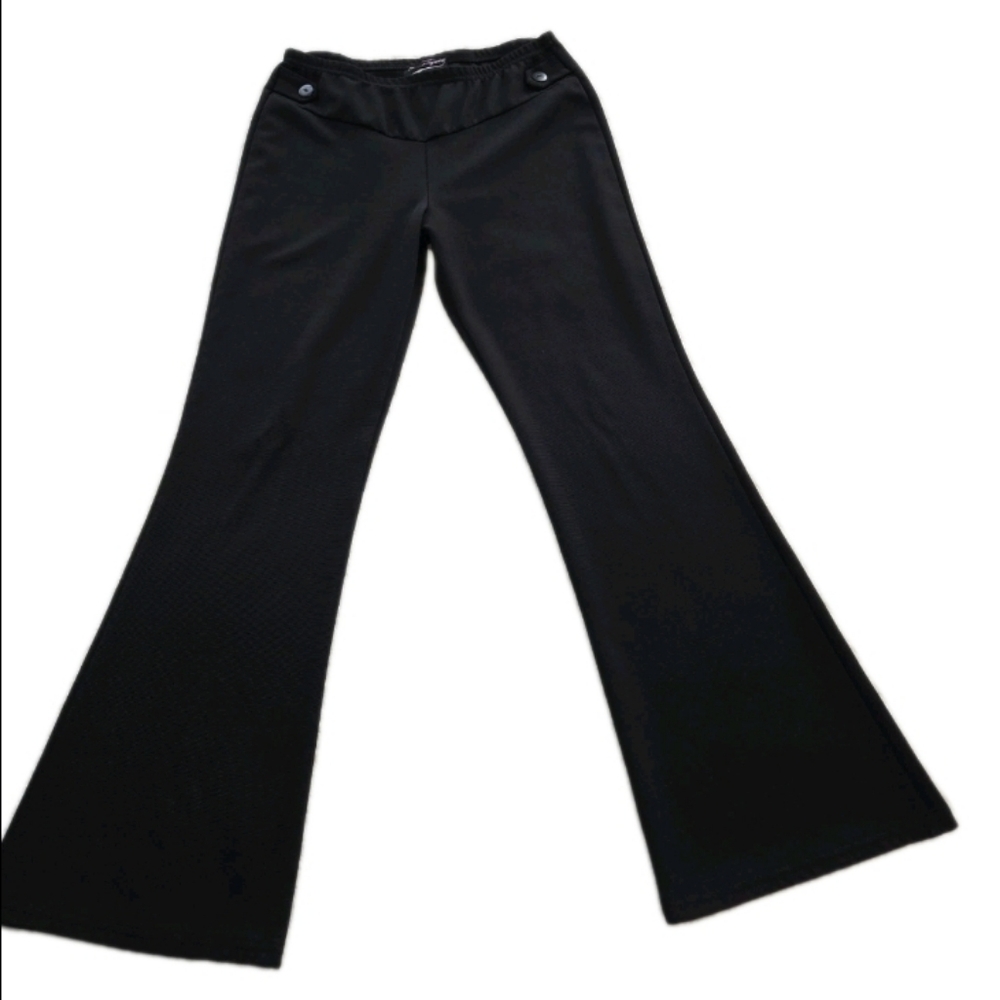 Vtg 90s Fame 4 Fifteen Sailor Button Flare Pants Black Ribbed Sz Medium USA made